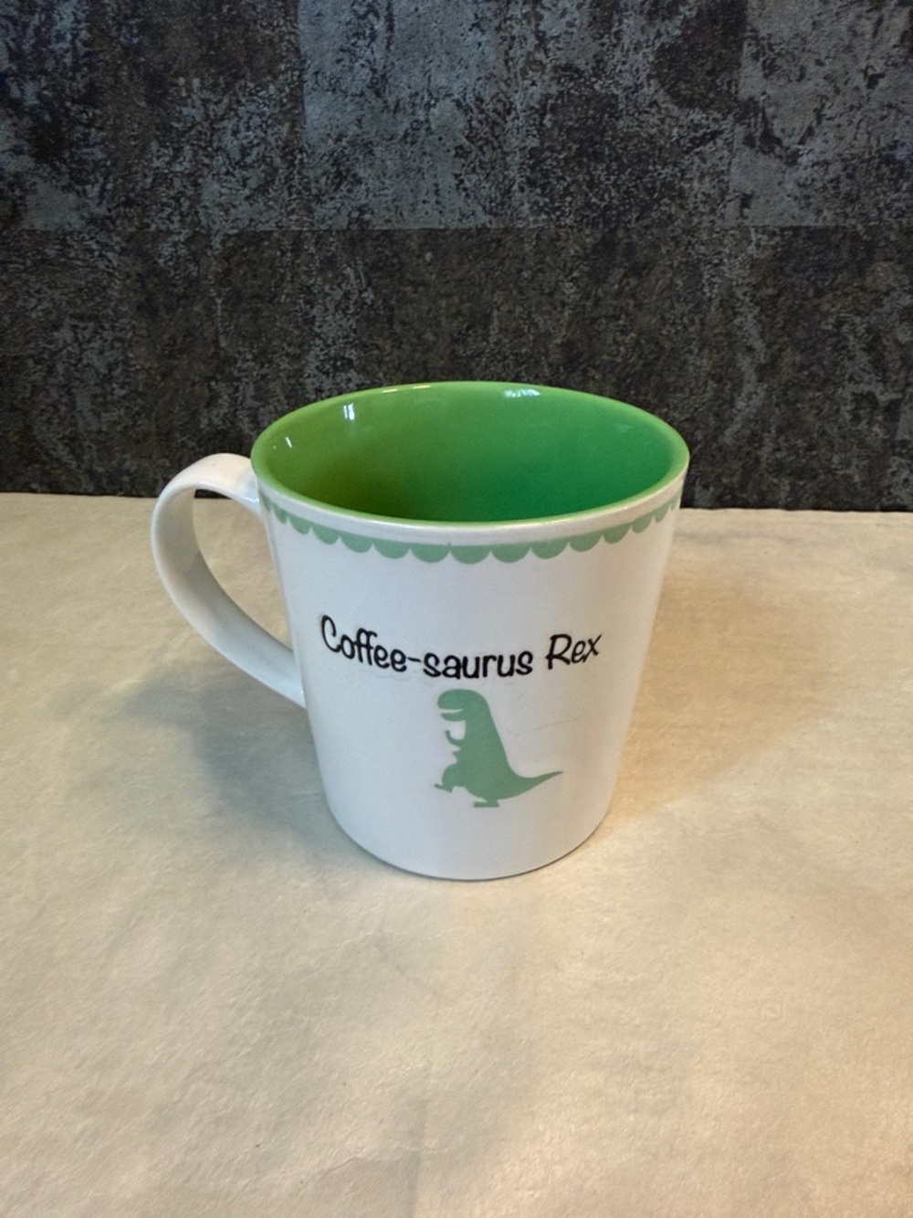 Coffee-saurus Rex Mug - White with Green Interior